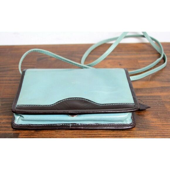 HANDMADE SMOOTH PALE BLUE BROWN TRIM REAL LEATHER X-BODY MESSENGER SHOULDER BAG - Picture 7 of 10